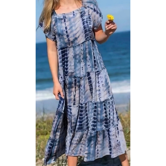 Natural Life Dresses & Skirts - Women's Natural Life Blue Beige Tie-Dye Tiered Maxi Dress M